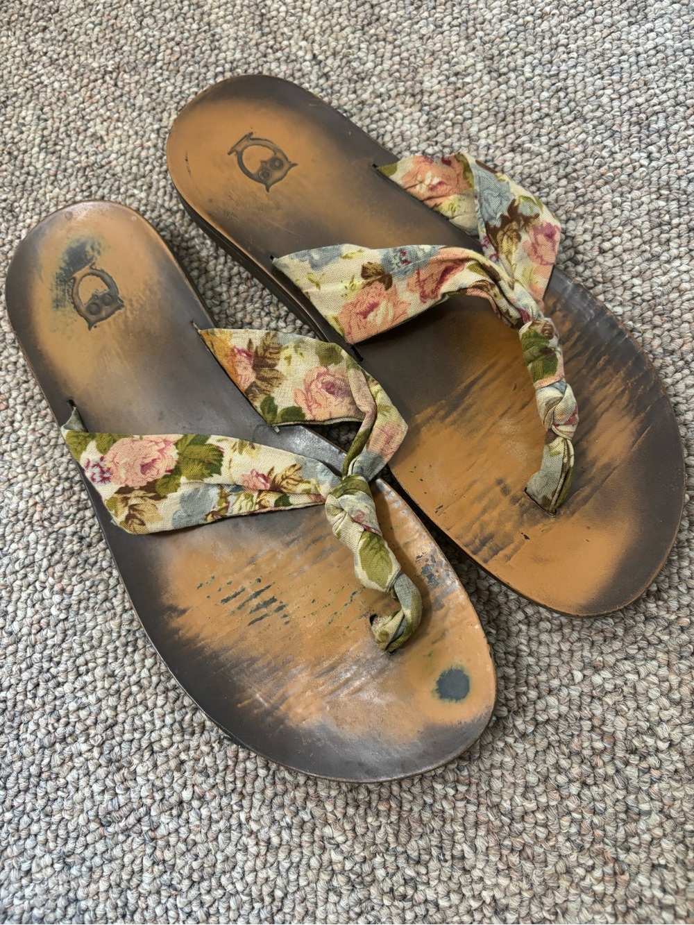 Xhilaration Floral Fabric Strap Sandals - Brown with Green & Pink Accents